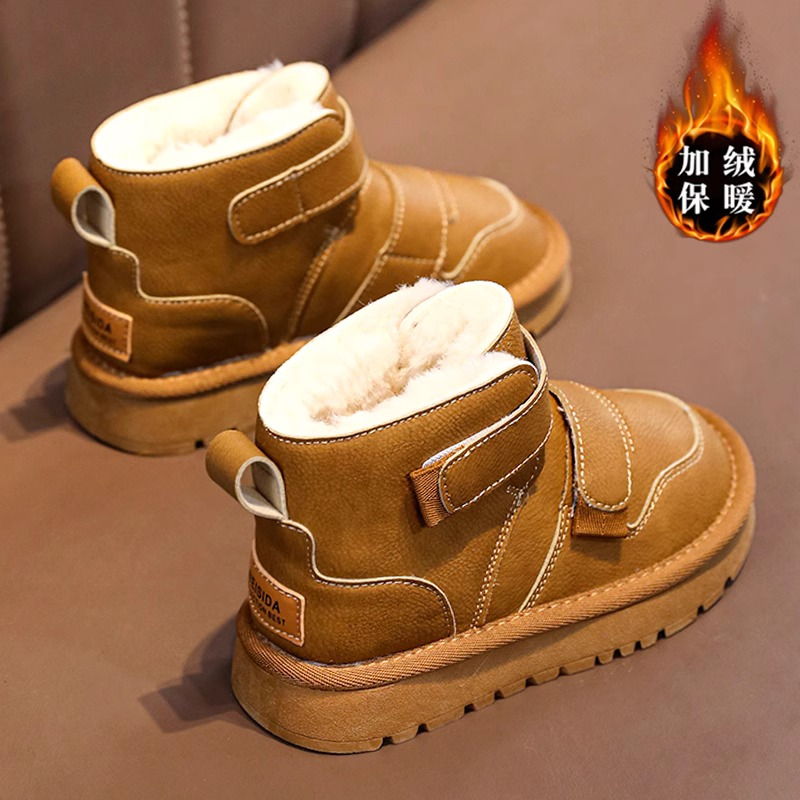 回力潮品儿童雪地靴冬季男童皮面防水防滑棉鞋大童加绒保暖大棉靴