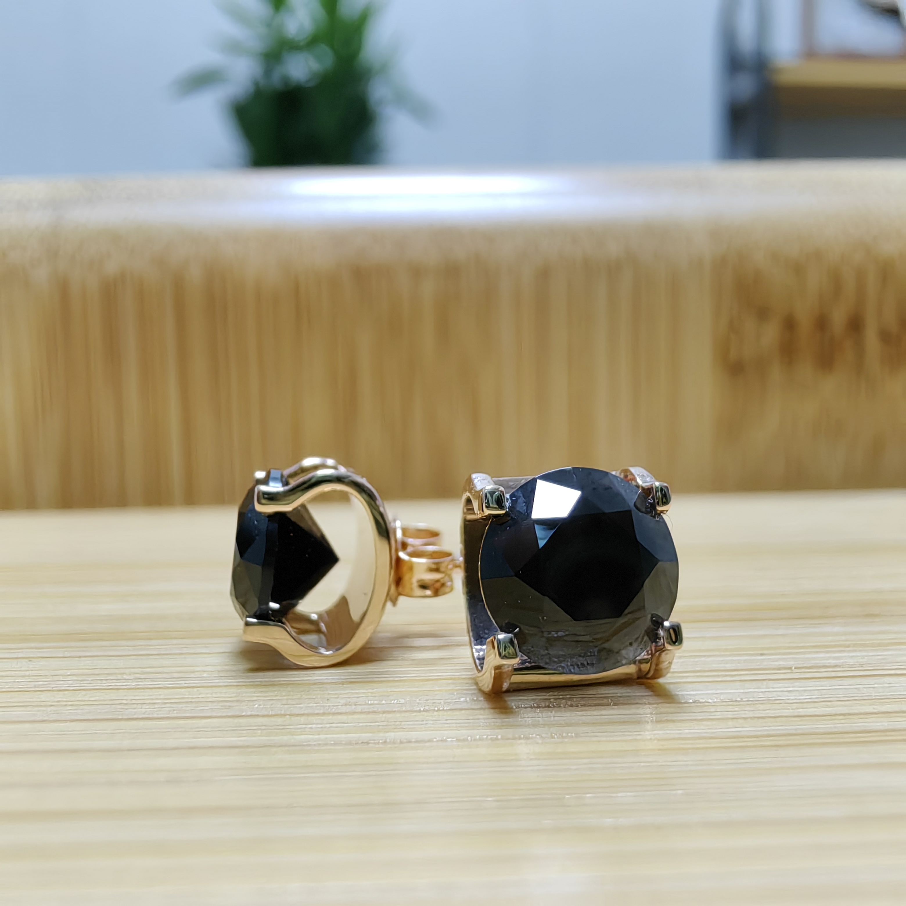 18k金黑玛瑙祥云系列玫瑰金耳钉