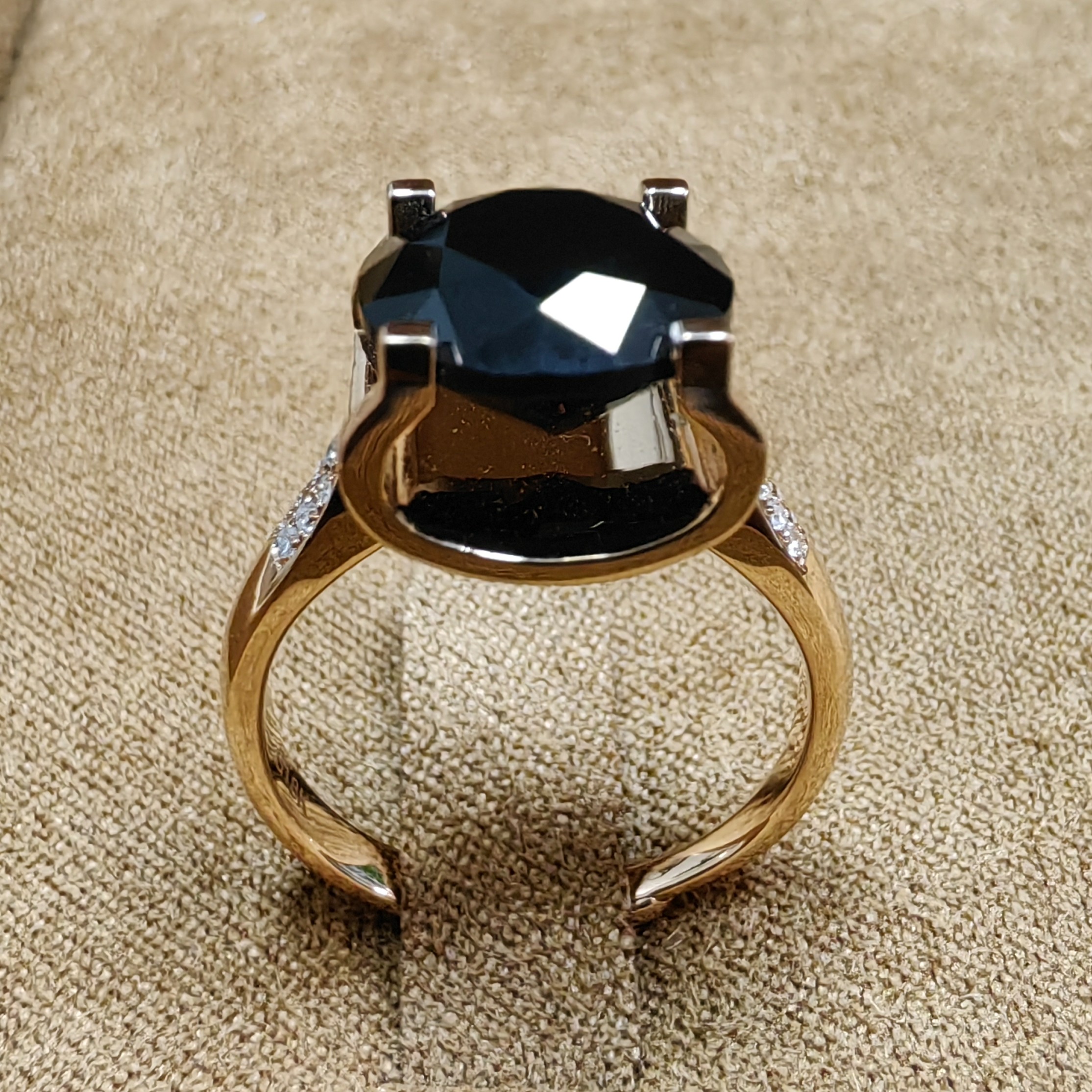 18k金黑玛瑙祥云系列玫瑰金女戒