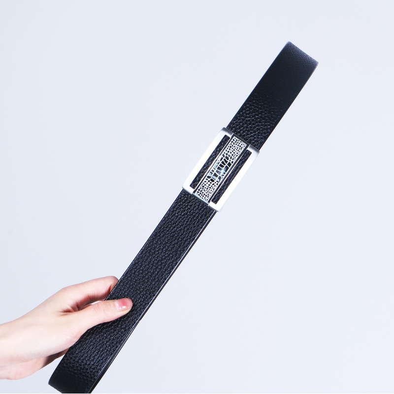 男士手工制作进口头层植鞣牛皮腰带304不锈钢鳄鱼纹平滑扣裤腰带