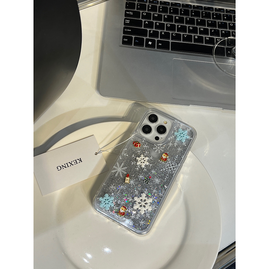 小众设计iPhone15圣诞流沙壳ins风苹果14pro手机壳适用苹果系列