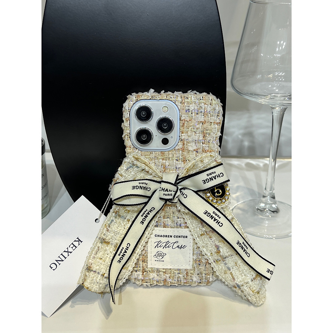 小众设计iPhone15小香风蝴蝶结苹果14pro皮质手机壳适用苹果系列