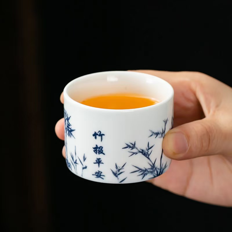 青花瓷釉下彩手绘茶杯青花主人杯单杯主人杯功夫茶具品茗杯茶盏