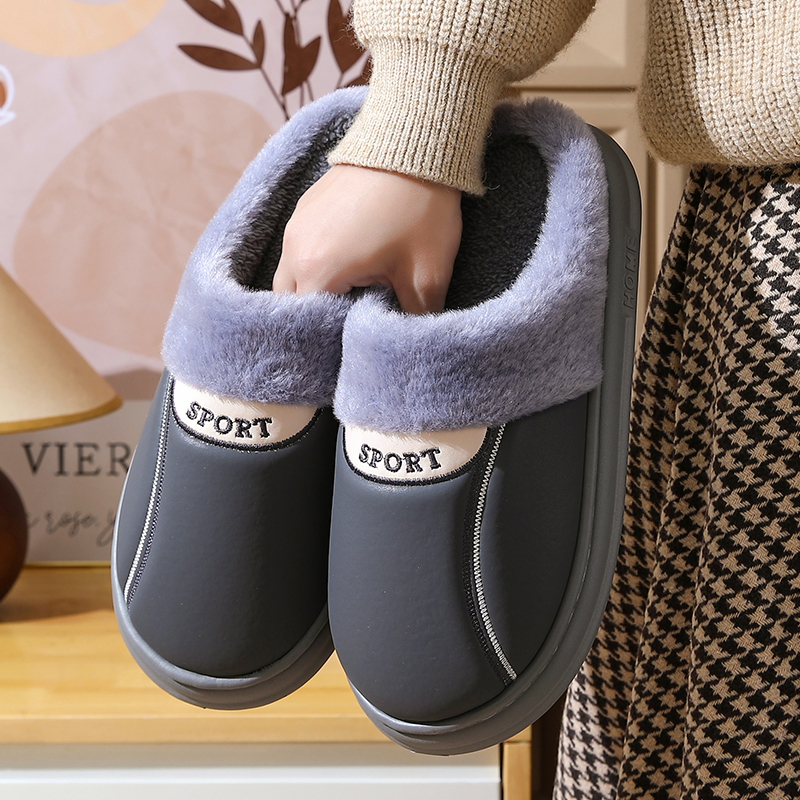  【高品质eva厚底】新款PU防水冬季棉拖鞋室内居家防滑情侣棉拖鞋6