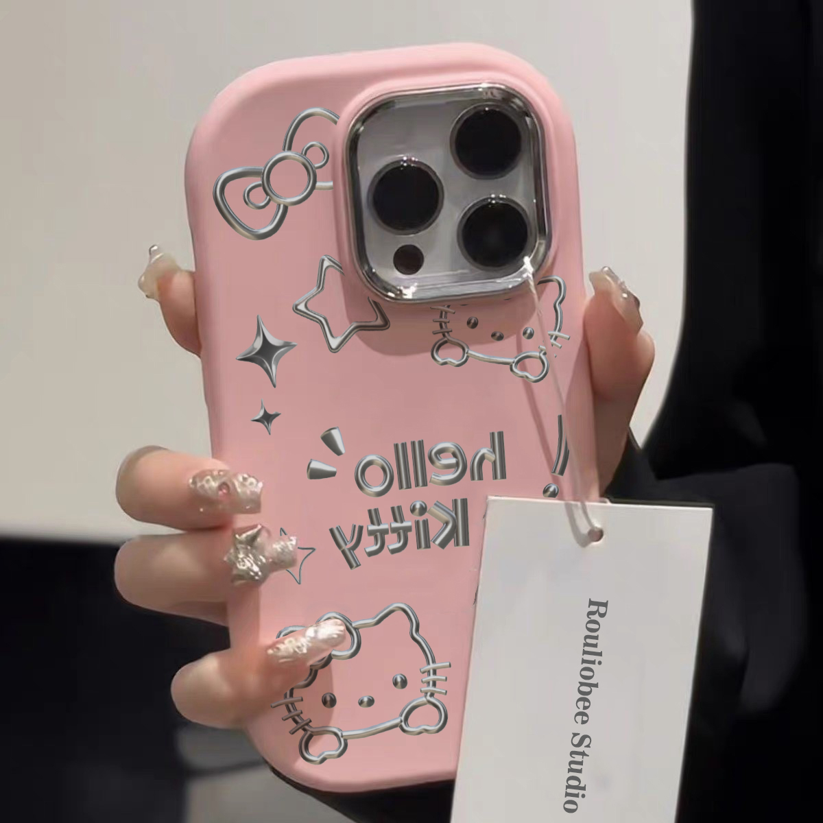 银线条小KT肤感壳适用苹果15手机壳iphone13/14promax防摔12/11软