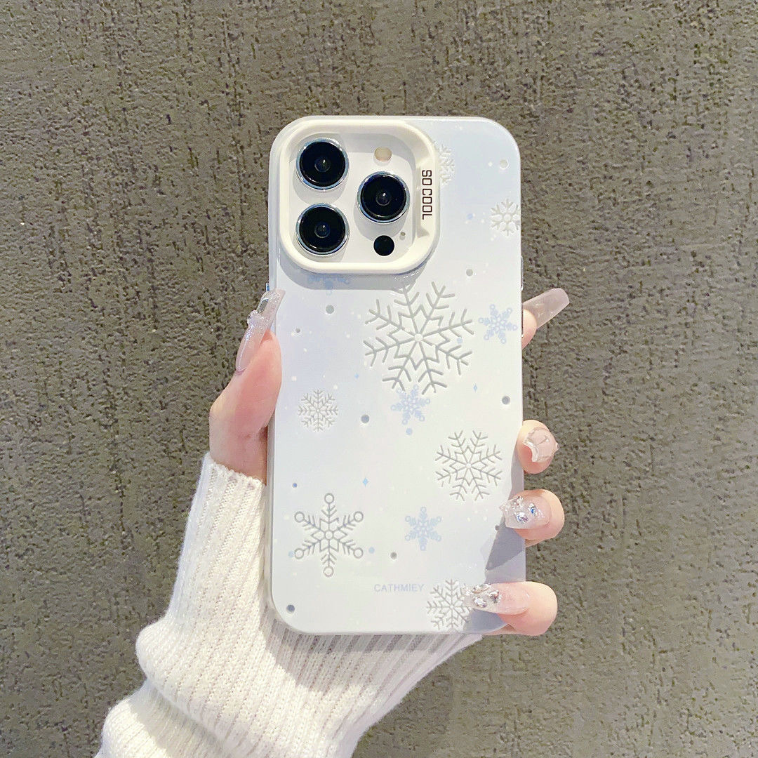 INS奶油雪花苹果14手机壳iPhone13创意15promax大孔11防摔12简约