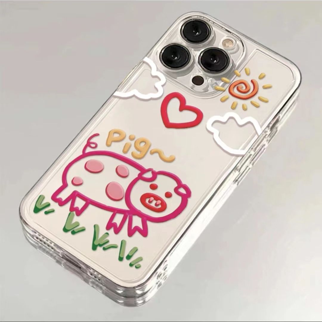 涂鸦爱心小猪适用iPhone15/13苹果14手机壳11全包78软壳xr/xsmax