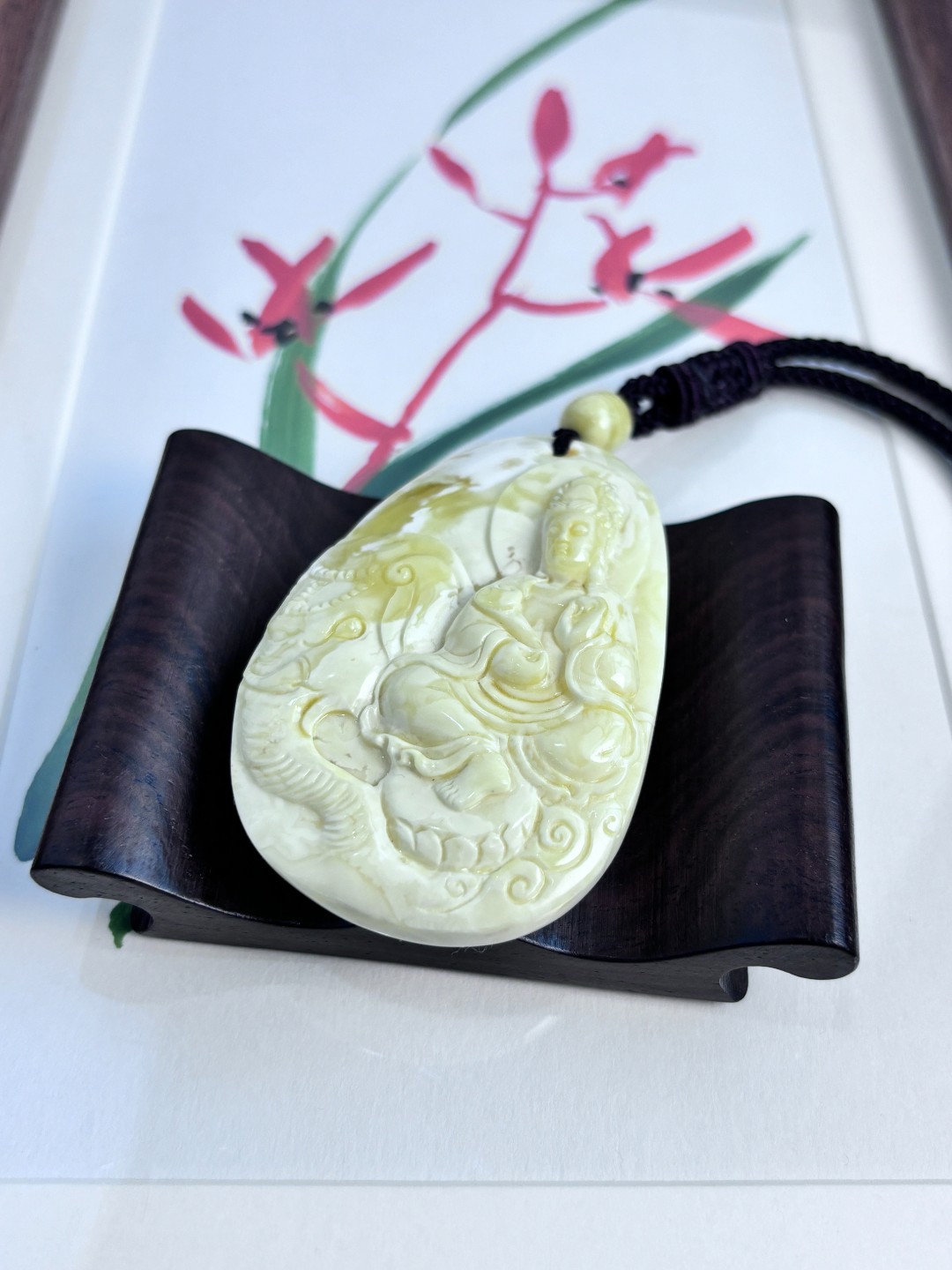 瓷白蜡观音蜜蜡圆珠老型直切文玩手串配饰配珠鸡油黄无事牌吊坠