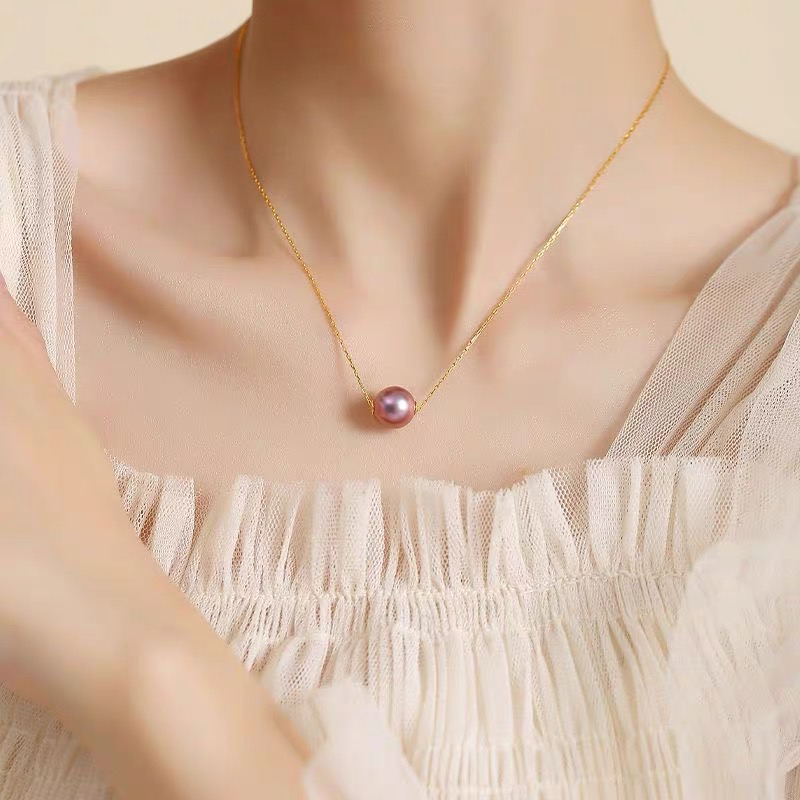 天然淡水10m珍珠百搭素款单珠时尚吊坠气质路路通高定项链简约A5