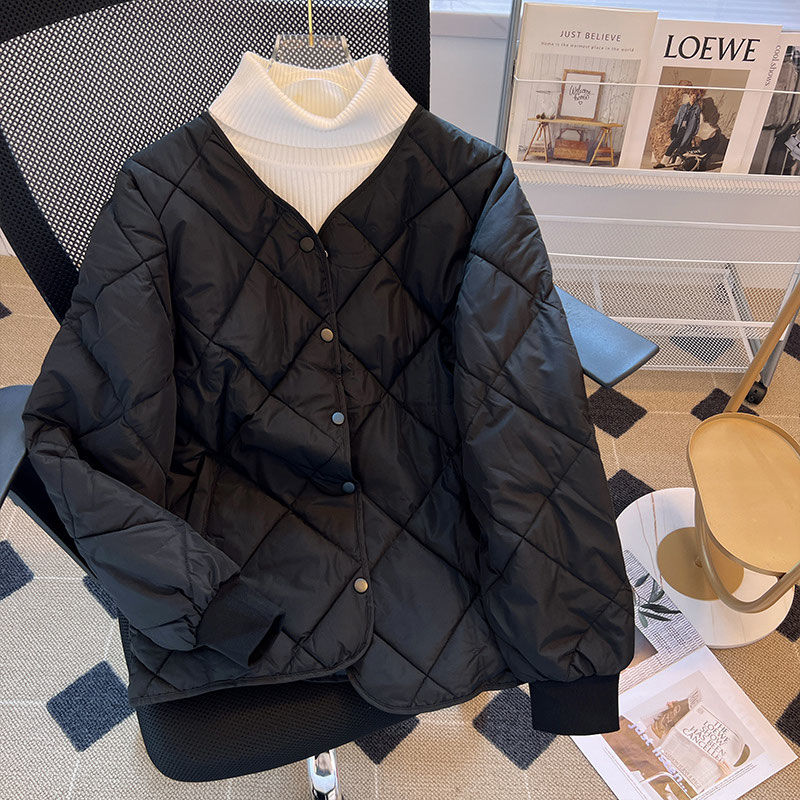 新款2023羽绒服韩版羽绒服女短款秋冬新款圆领菱形小个子减龄轻薄