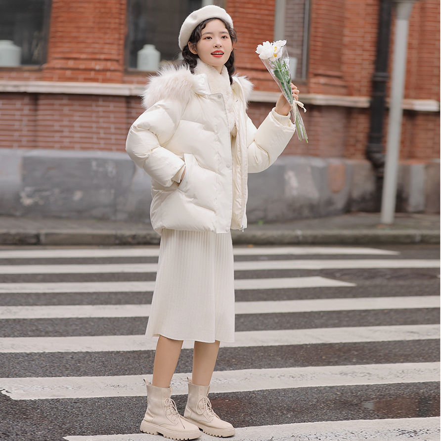 新款短款羽绒服女冬季2023小个子加厚保暖白色大毛领外套小