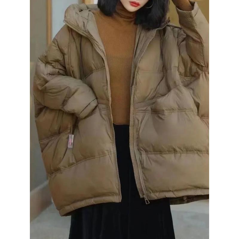 2023年冬季新款抽绳连帽大口袋蝙蝠袖90白鸭绒大版宽松羽绒服女潮