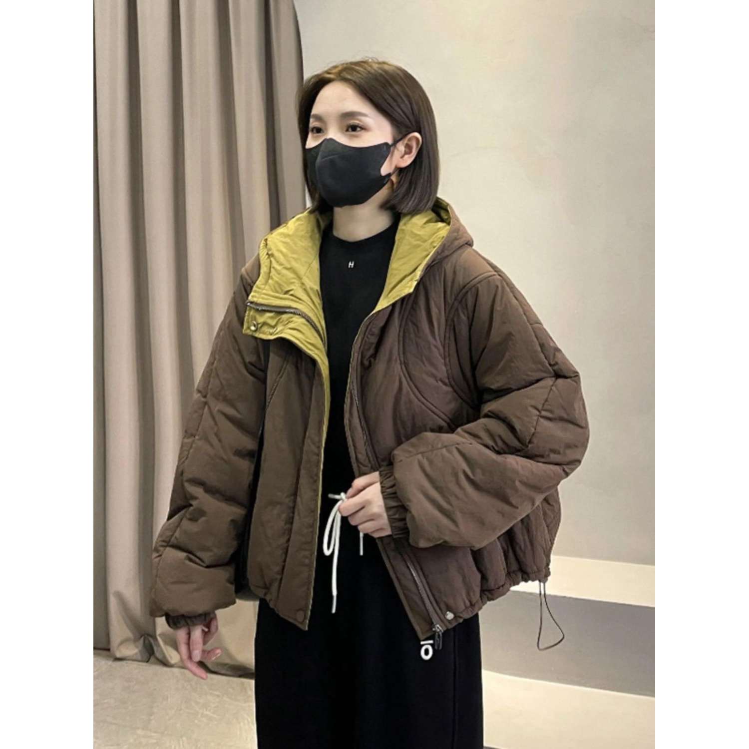 新款2023羽绒服撞色复古连帽短款服女秋冬新款时尚小宽松显瘦保暖