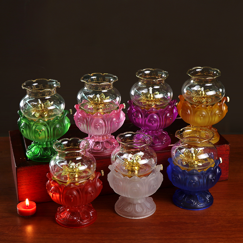 琉璃防风酥由苏油灯节日装扮灯日用摆件家用D0101白色蓝色玻璃