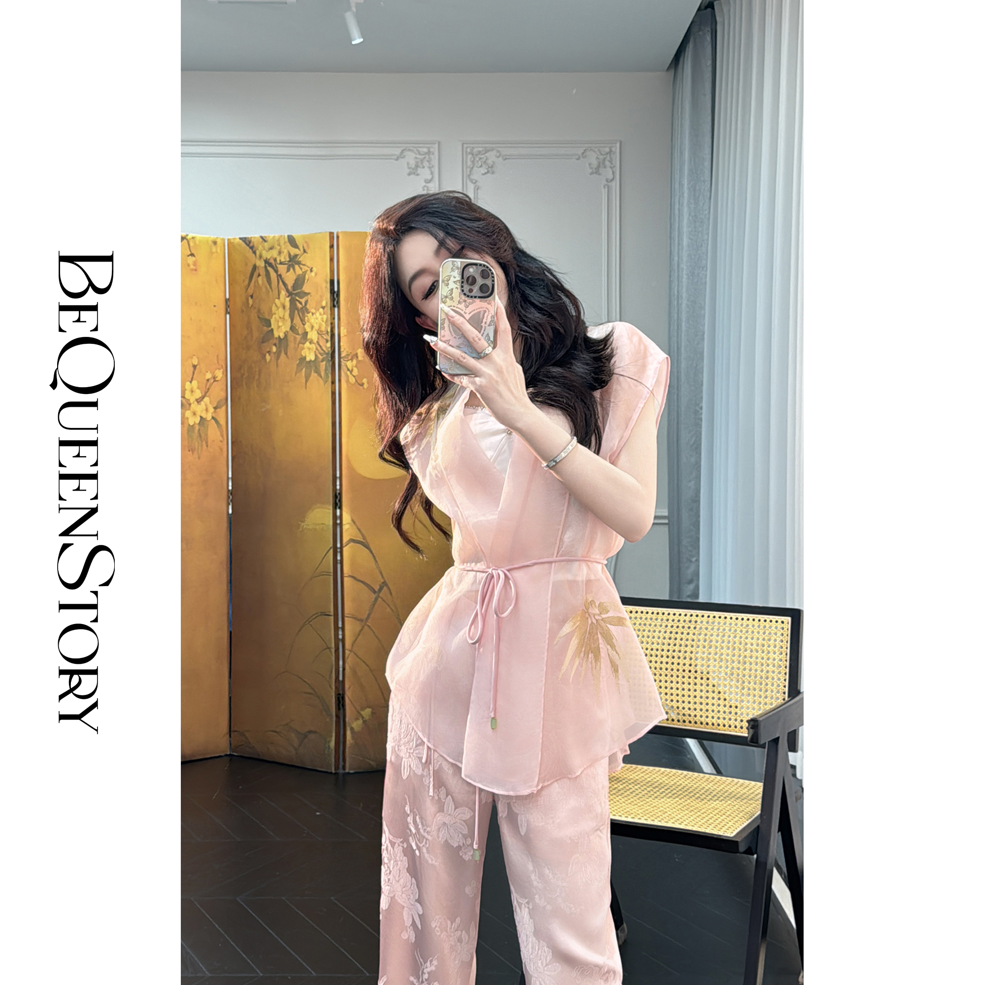 BeQueenStory【柳见青山】新中式时尚复古印花开衫上衣轻薄禅意外搭