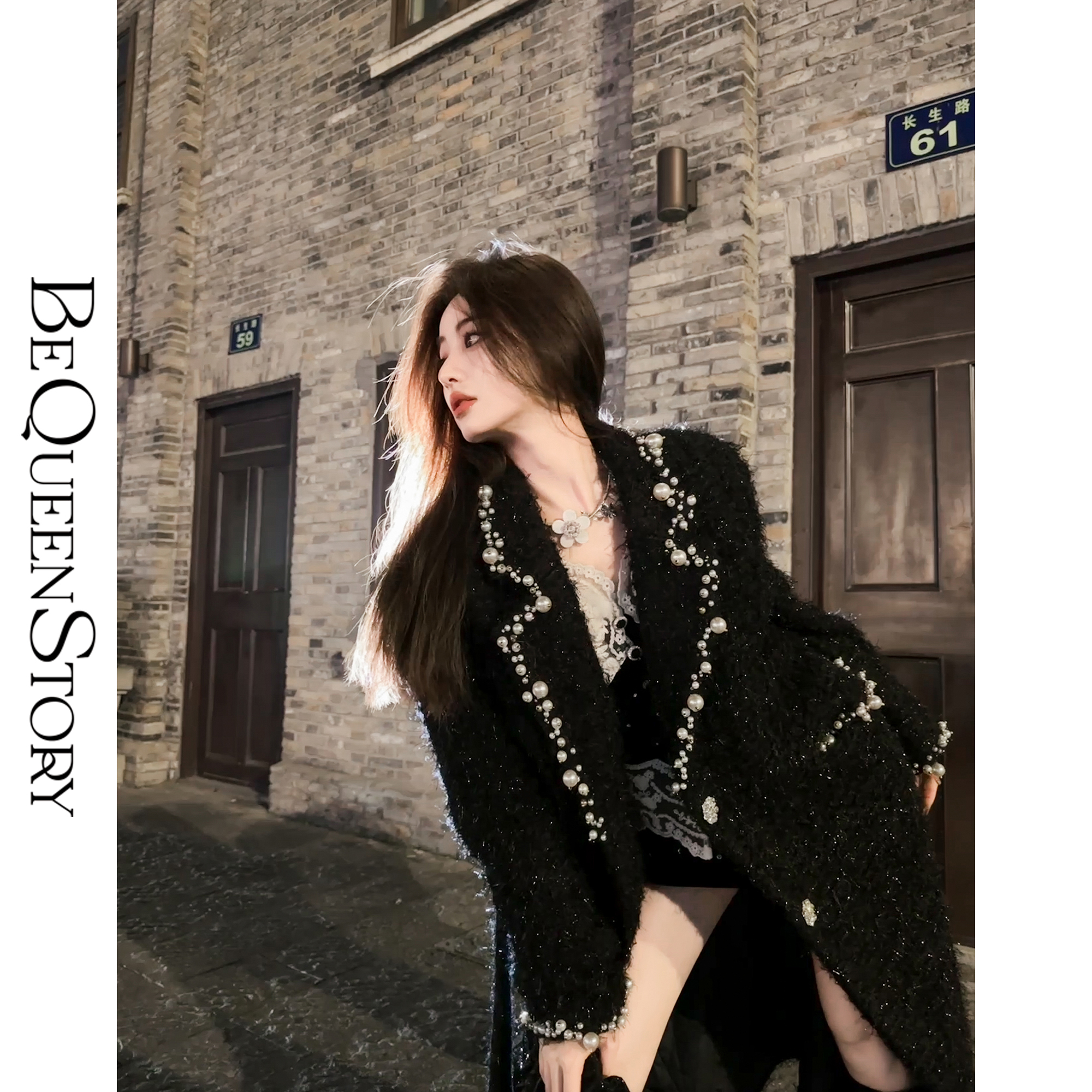 BeQueenStory【香榭丽王妃】时尚轻奢高定秋款羊毛收腰毛呢外套大衣