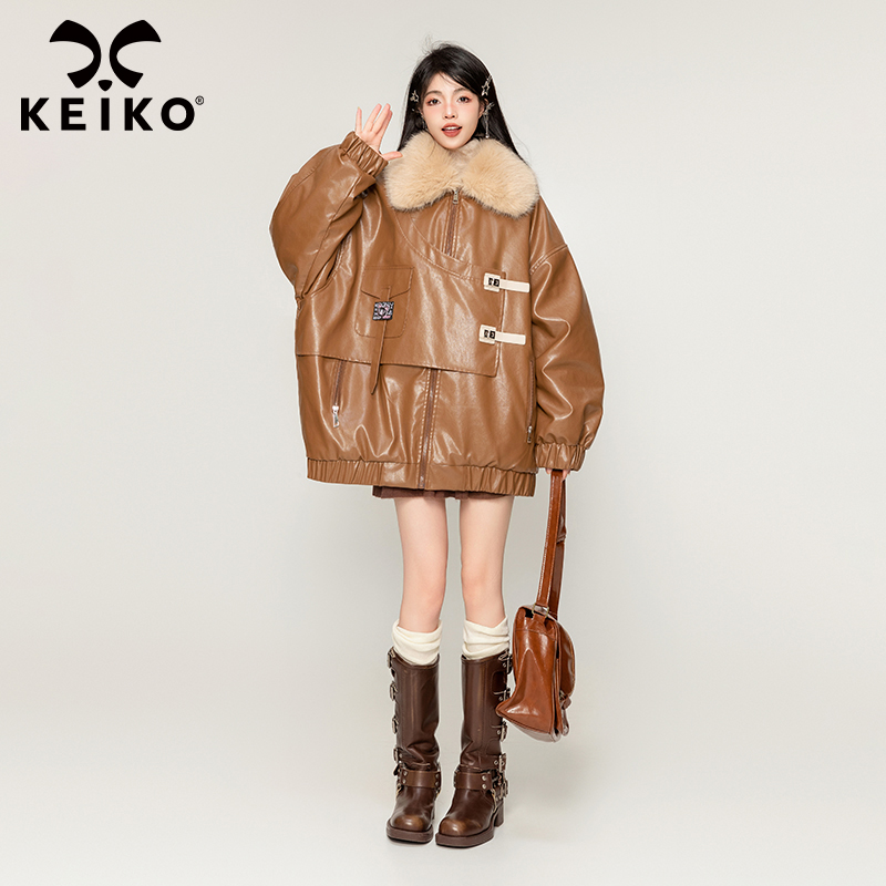 [毛领可拆]棕色时尚外套女加厚秋冬美拉德穿搭百搭复古外套