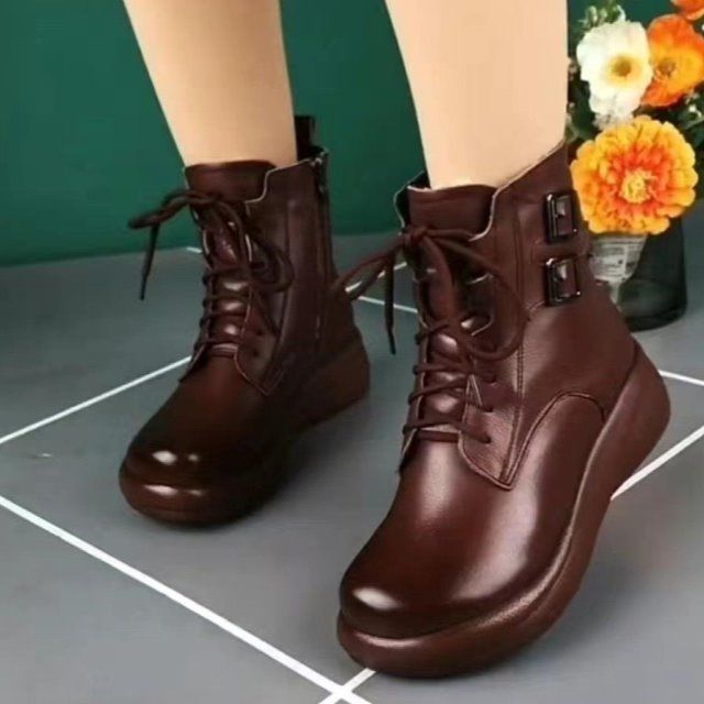 回力潮品牌软皮马丁靴女秋冬季新款加绒女靴厚底松糕底显瘦短靴女