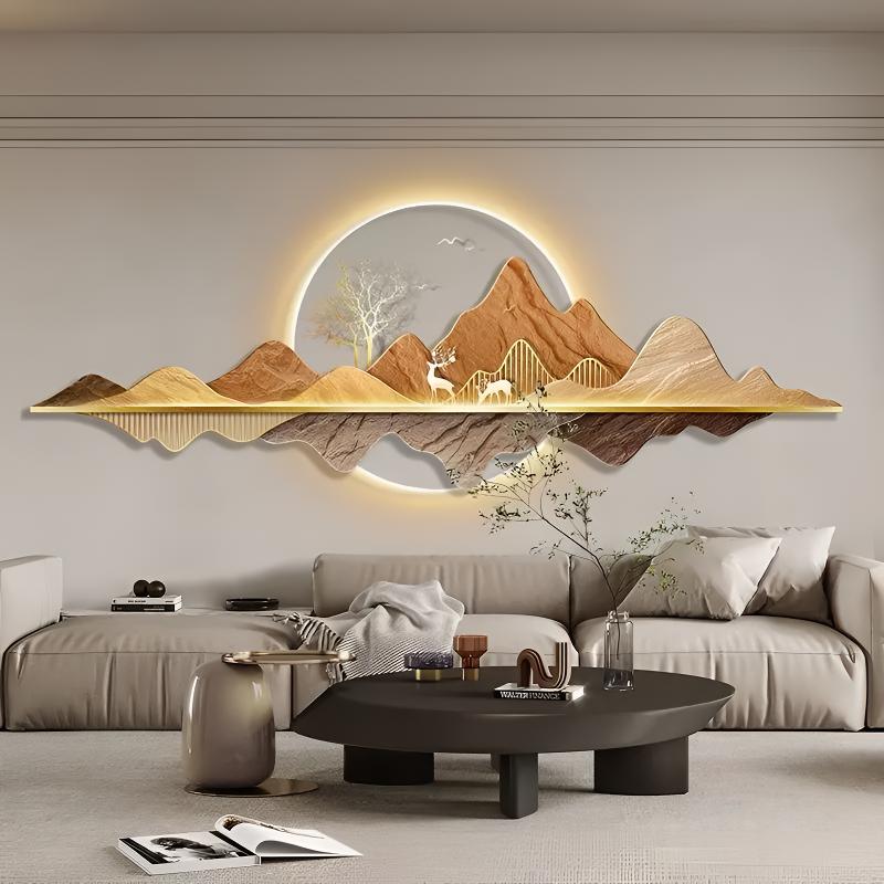 麋鹿招财客厅背景墙沙发背景挂画山水装饰画客厅高级感大气装饰画