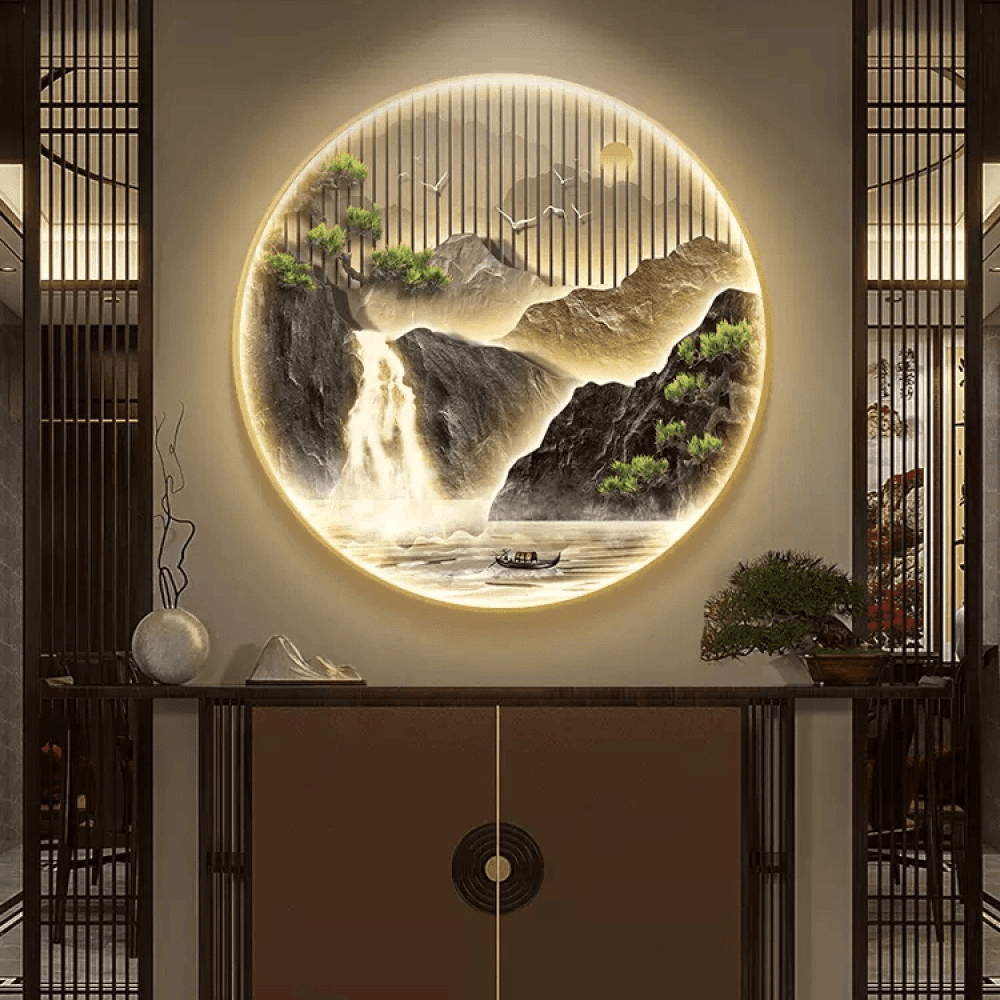 玄关装饰画流水生财新中式玄关走廊装饰画茶室挂画玄关现代简约