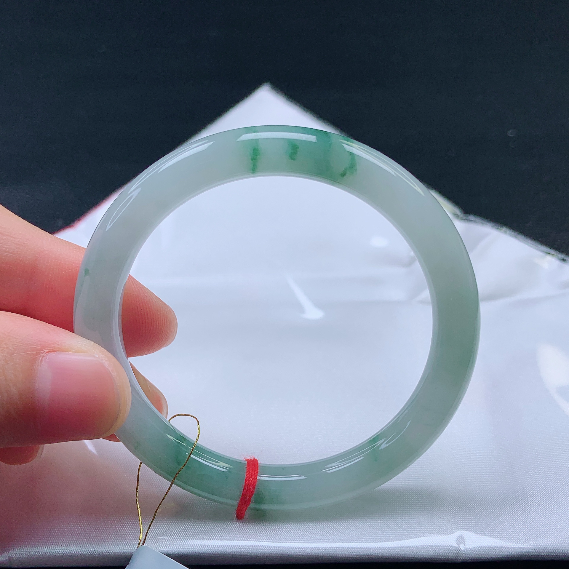 51圈缅甸天然a货翡翠冰种飘花翡翠圆条手镯女款时尚