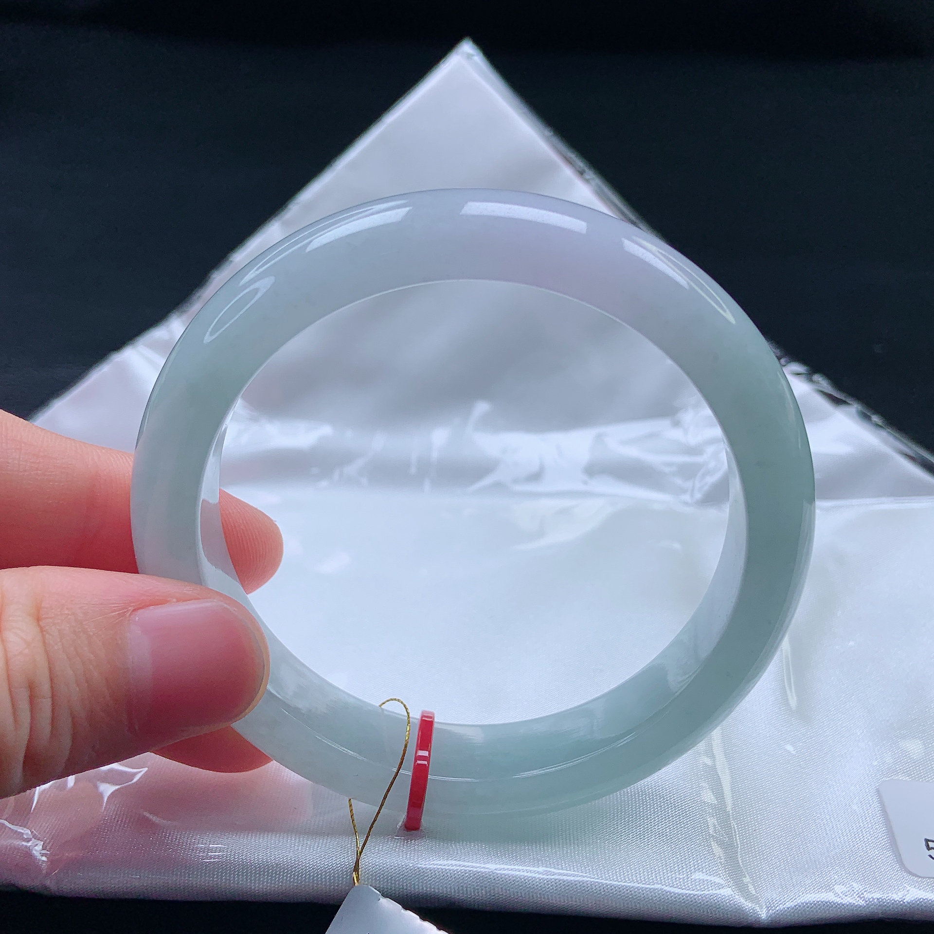 57➕圈缅甸天然a货翡翠冰种春带彩甜美宽边手镯手镯翡翠