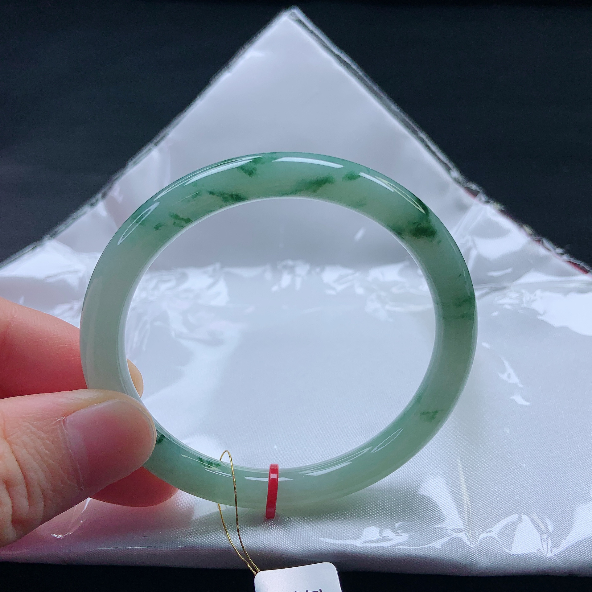 54➕圈冰种飘花翡翠圆条手镯缅甸天然a货飘绿美人镯精美古风古雅