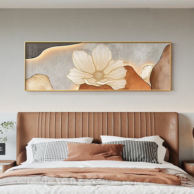 绽放-现代轻奢卧室床头装饰画文艺花卉背景墙挂画主卧房间壁画