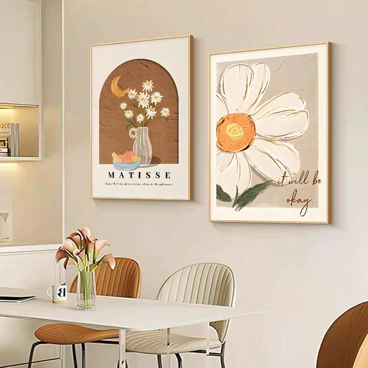 北欧奶油风客厅装饰画抽象花卉餐厅餐桌挂画高级感沙发背景墙壁画