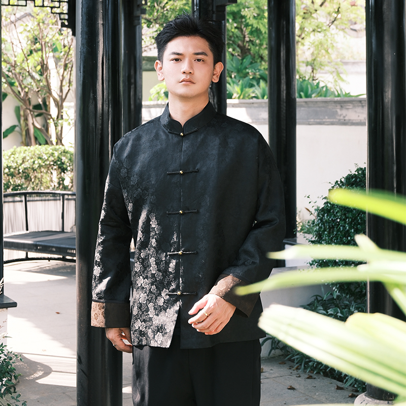 三重门曾相识*真丝香云纱中式唐装外套上衣男长袖休闲复古中国风