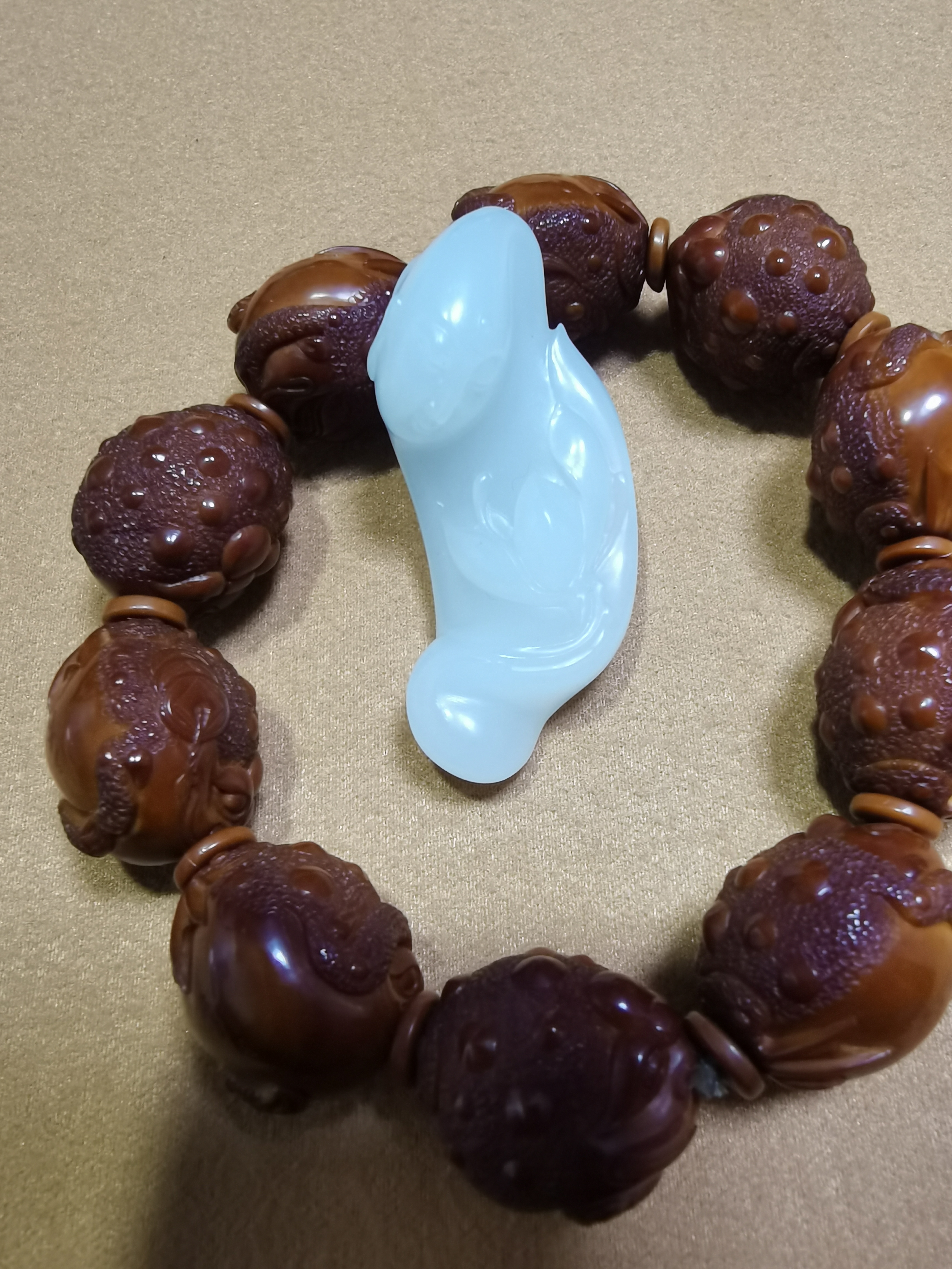 新疆和田玉籽料白玉观音花开见佛手工男士挂件苏工名家大师