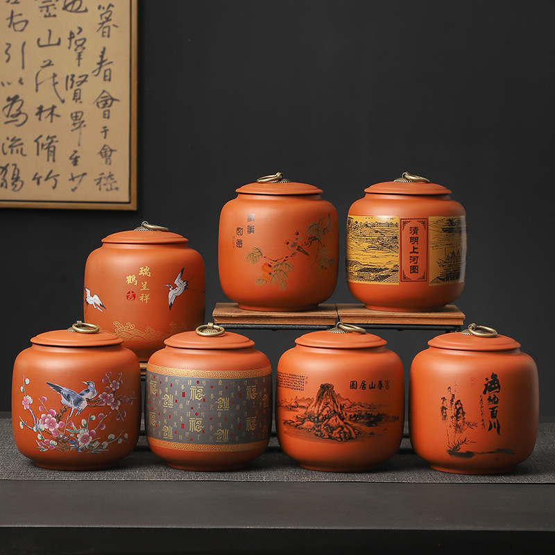 紫砂茶叶罐陶瓷大号 家用密封罐存储罐纯手工白茶普洱散装醒茶罐 