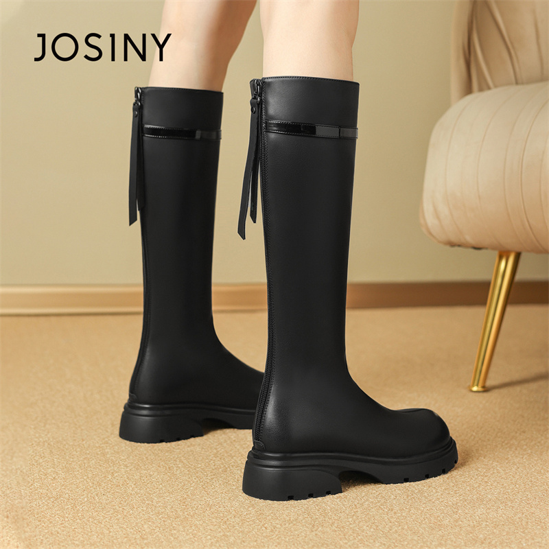 JOSINY/卓诗尼长靴2023爆款秋冬季加绒小个子女靴长筒厚底高筒靴