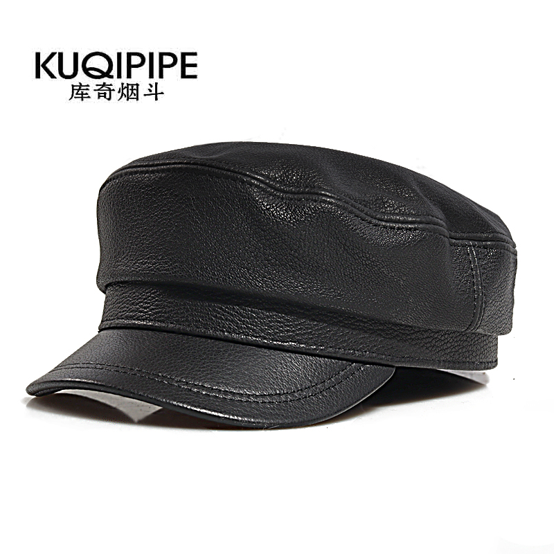 老式解放帽真皮平顶帽子男士潮羊皮春秋中老年男款复古休闲帽子