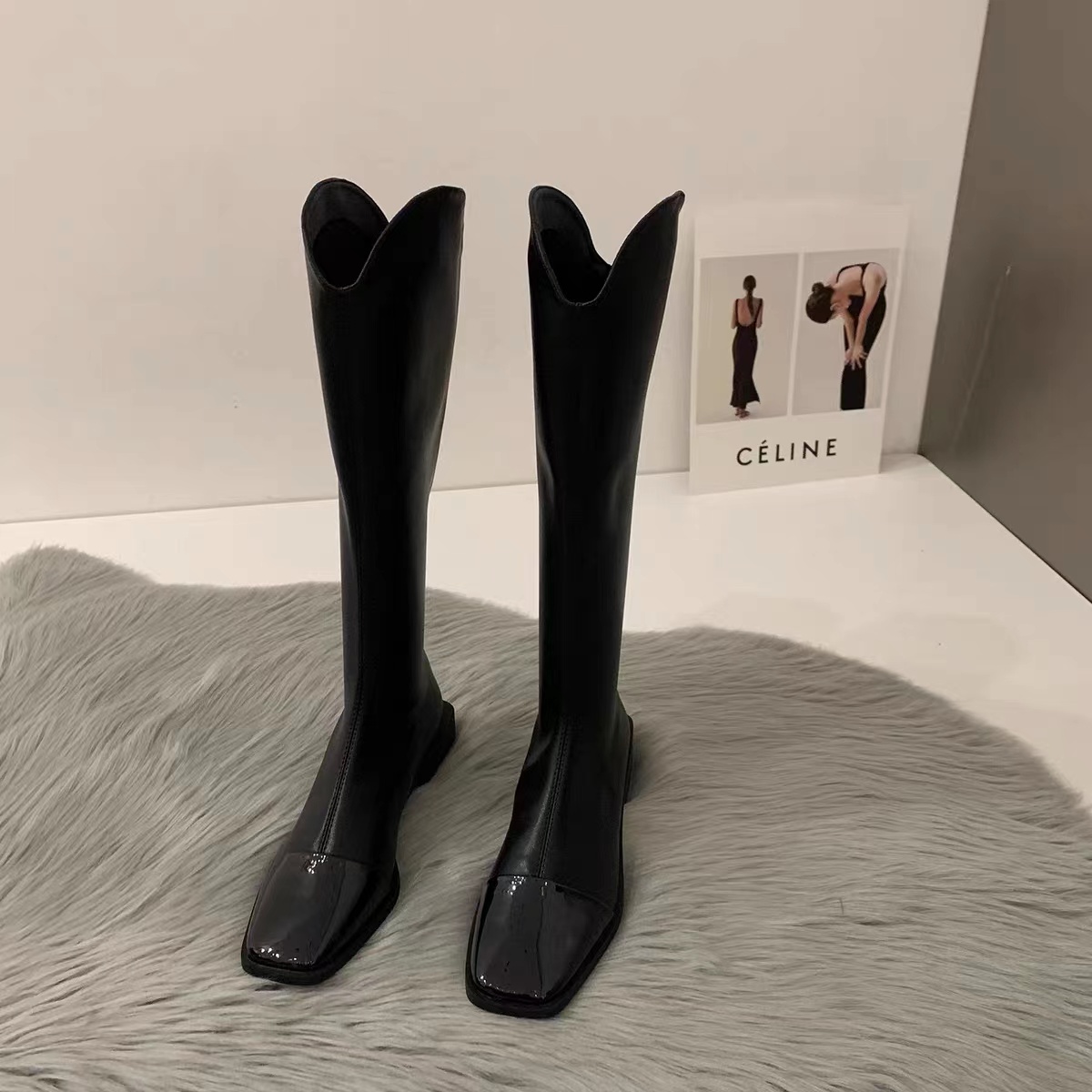 时尚长筒靴秋冬V口显瘦高筒靴