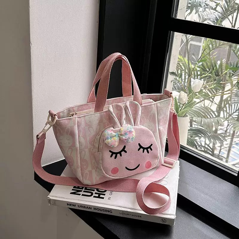 可爱变身兔耳朵帆布饭盒袋午餐包手提包斜挎包学生便当手提袋