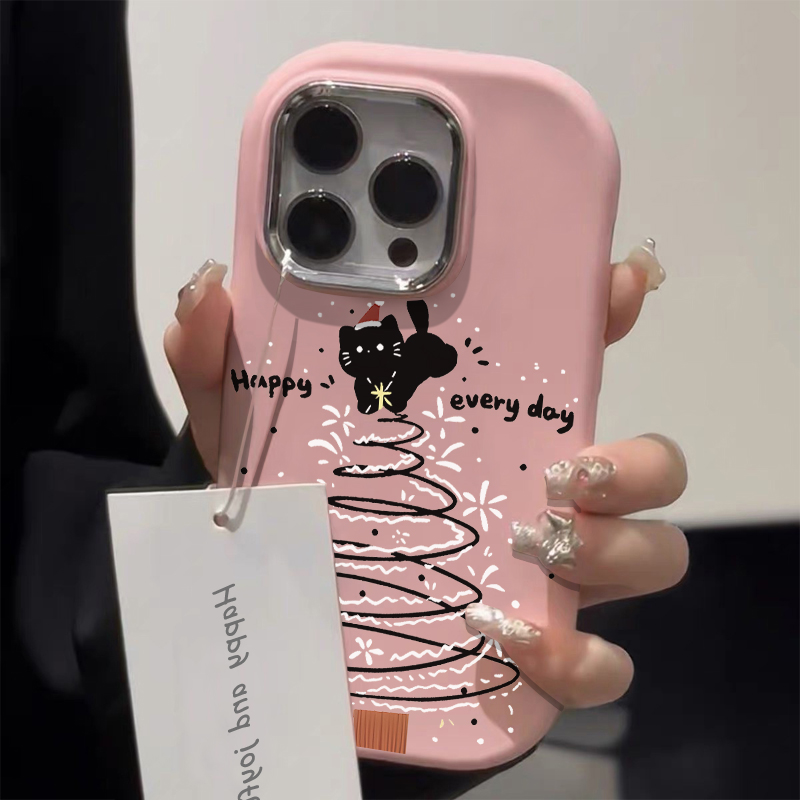 圣诞黑猫iphone14苹果手机壳15promax金属13pro防摔12男女11可爱