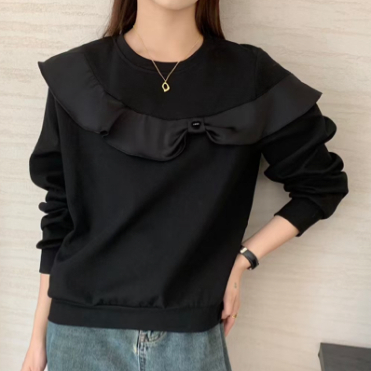 时尚设计师气质上衣圆领长袖卫衣女装