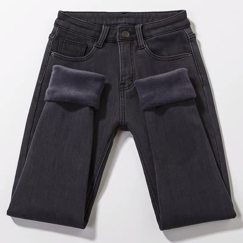 加绒加厚牛仔裤女冬季韩版高腰2023新款弹力显瘦紧身小脚铅笔长裤