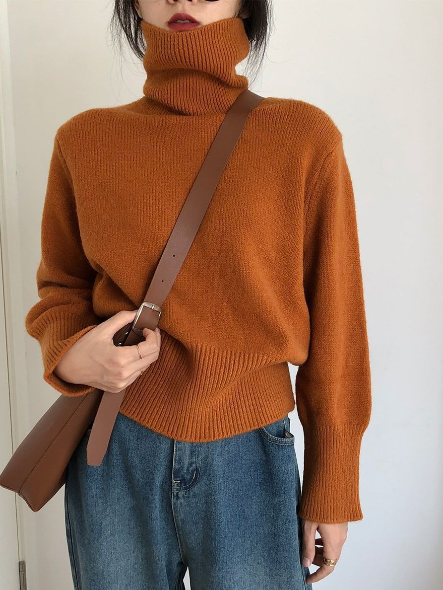 韩版高领套头毛衣女加厚内搭秋冬新款宽松百搭慵懒针织打底衫上衣