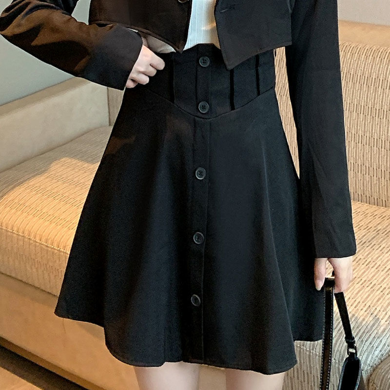 大码胖妹妹秋冬新款设计感气质收腰鱼骨半身裙裤女高腰显瘦A字裙