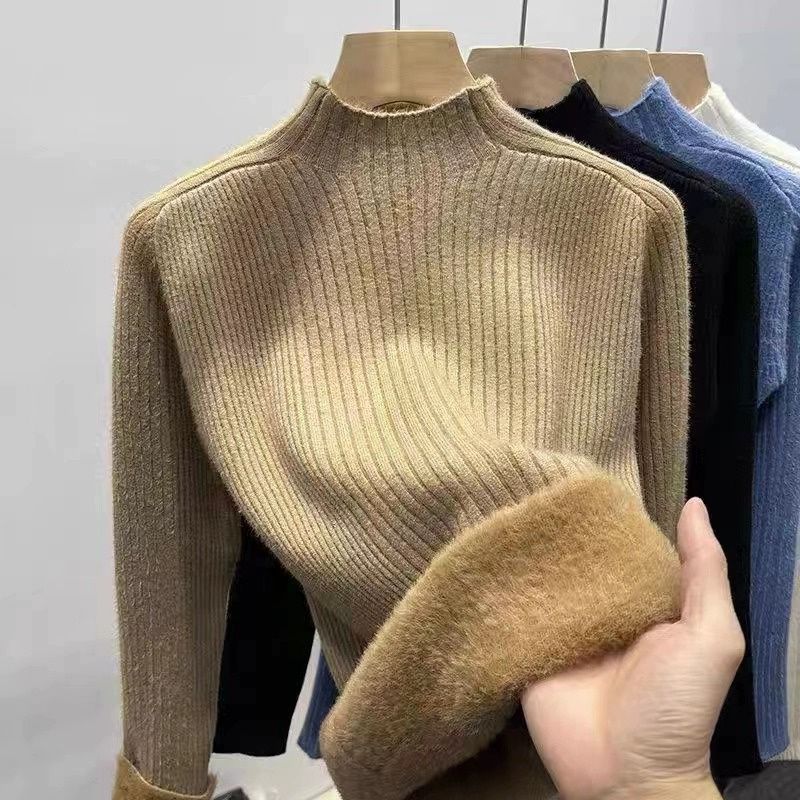 半高领毛衣女秋冬季内搭加绒加厚一体绒洋气针织衫保暖打底衫上衣