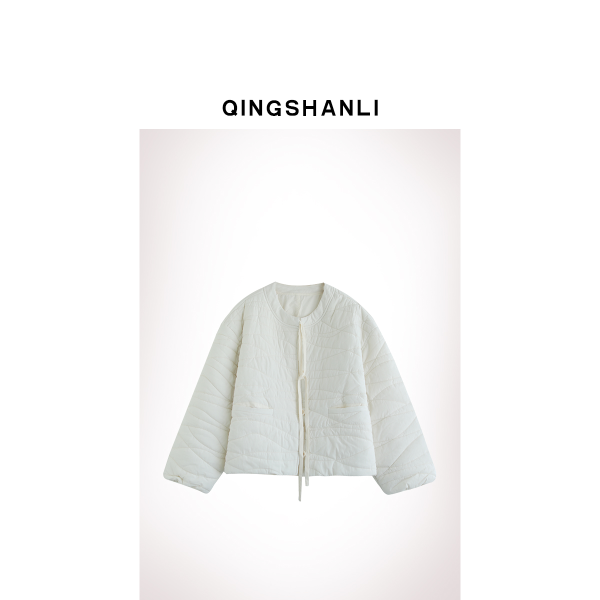 S0144-吐司奶泡冬季韩版宽松显瘦纯色抽绳系带圆领棉棉服外套女