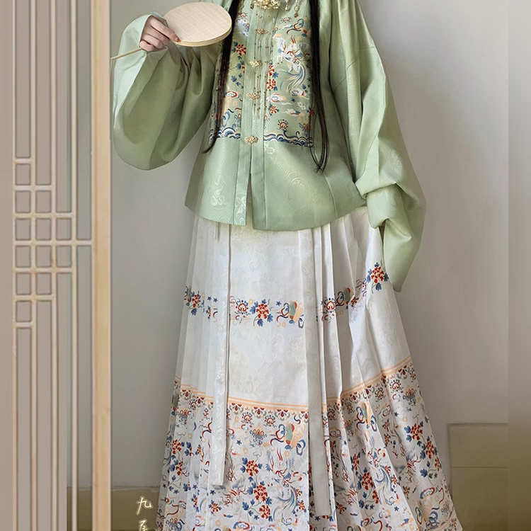 新款原创【白泽】汉服女提花方领补服短袄琵琶袖明制马面裙秋冬款