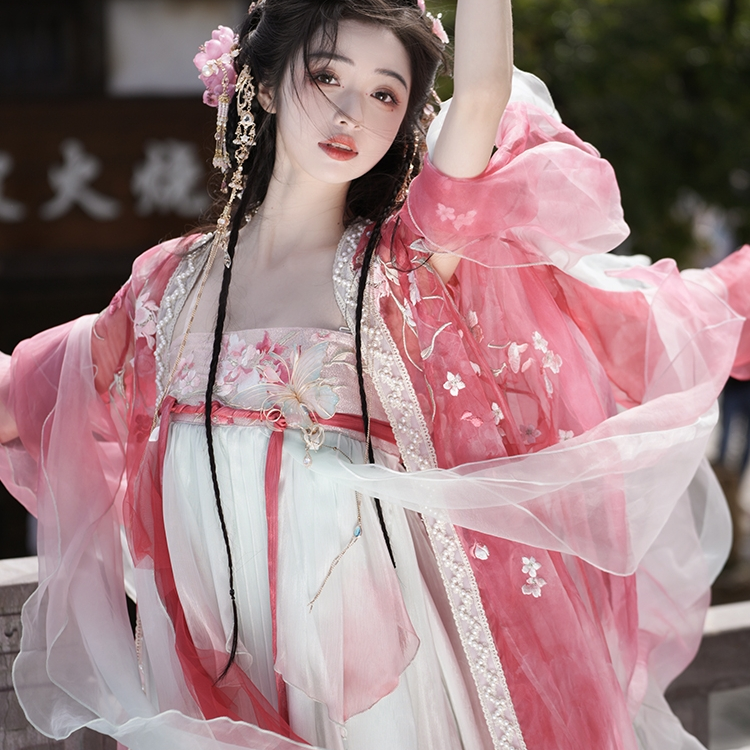原创汉服女桃花神重工刺绣齐胸襦裙诃子裙大袖衫超仙古装春夏新款