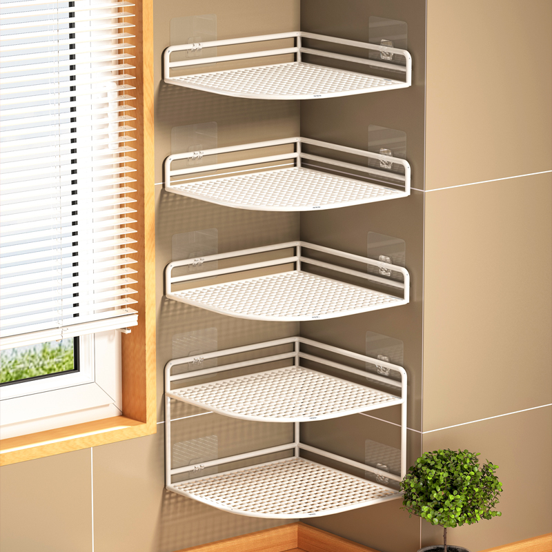 厨房置物架挂墙角壁挂转角架多层放锅具收纳架免打孔墙上分层架子