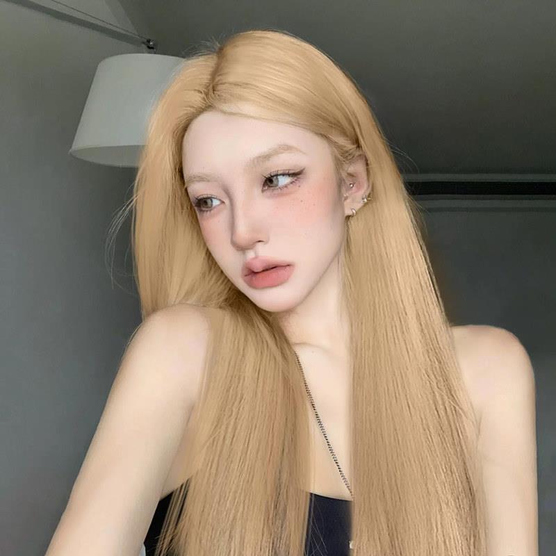 假发女长发主播女团rose同款白金色中分长直发自然逼真Jk全头套式