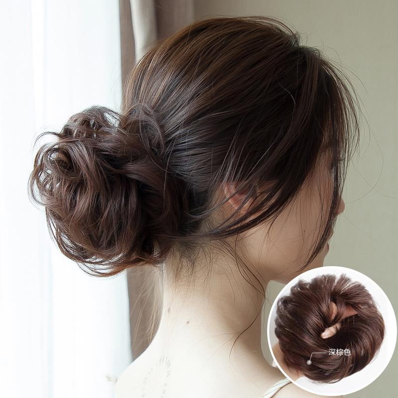 假发发圈女真发低丸子头假发圈 懒人花苞头盘发器新娘蓬松卷发圈