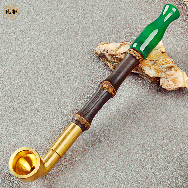 优雅老式烟斗男士传统烟袋锅子旱烟斗手工紫竹长杆烟袋烟嘴