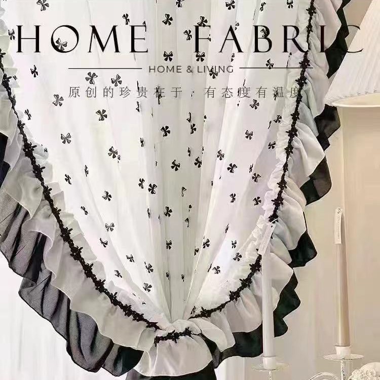 甜心赫本风法式浪漫蝴蝶结小香风花边纱帘窗帘设计感窗纱